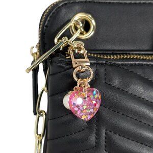 Cute Acrylic Pink Glitter Sparkle Heart & Pearl Bag Charm